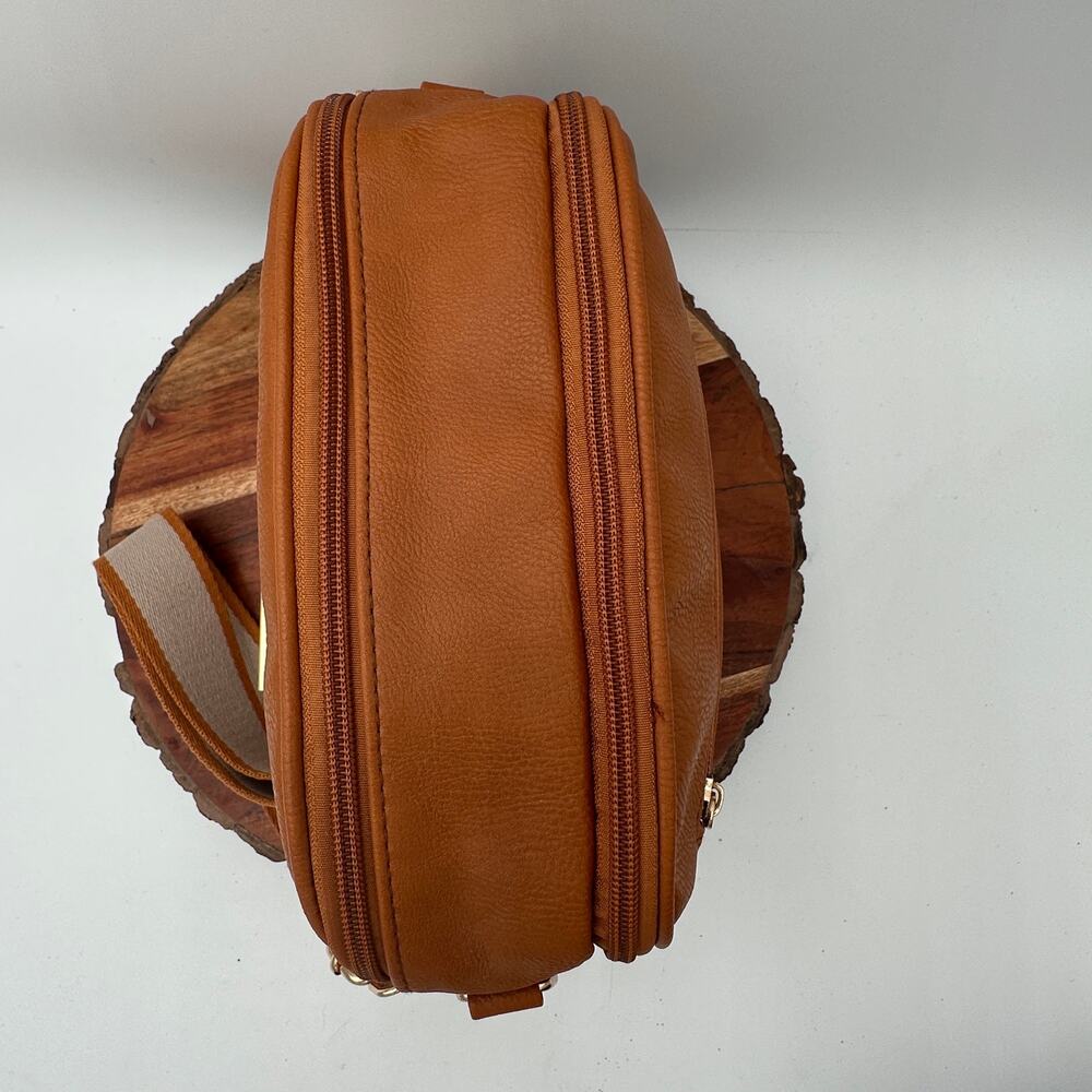 Quilted Dual Compartment Crossbody Bag Tan Brown Multi Pocket Shoulder Purse EUC - Picture 2 of 14